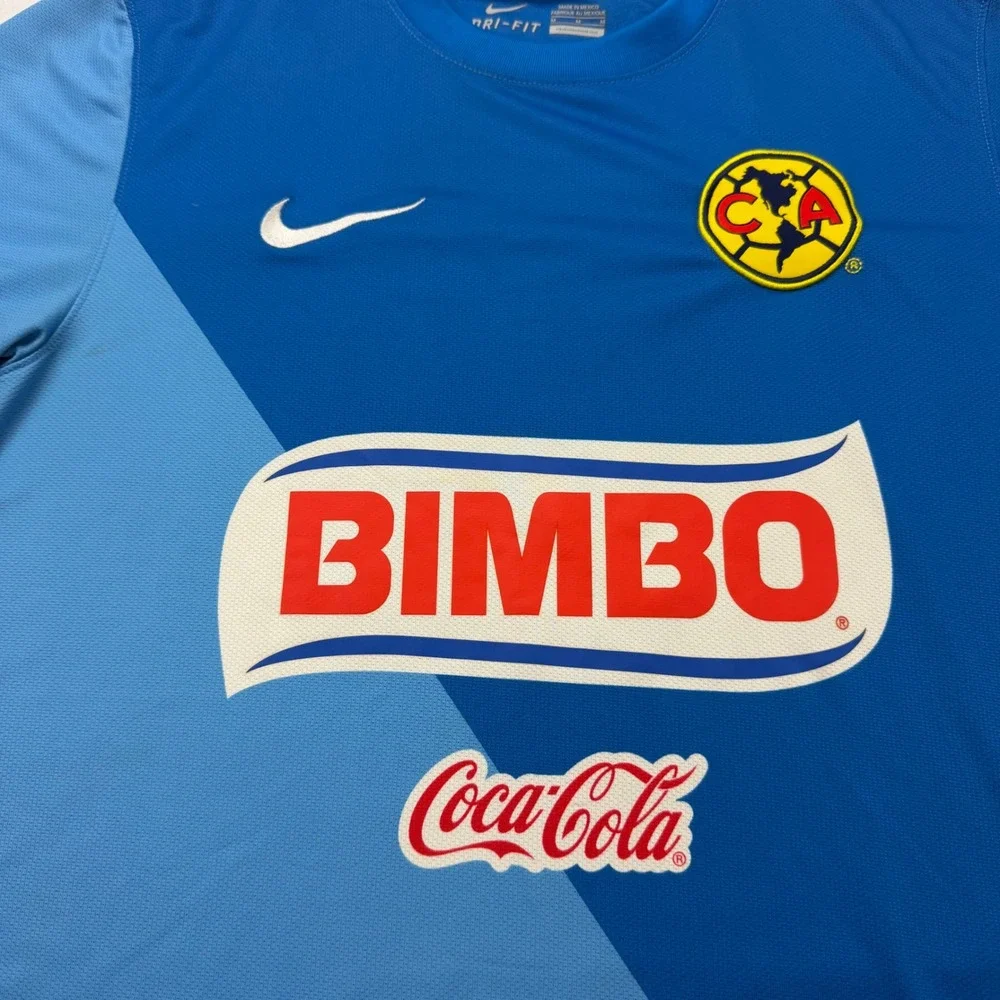 Nike Club America Soccer Jersey Mens Medium Blue 2014 Away Bimbo Coca-Cola Logo